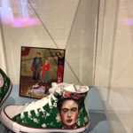 Showcase with sneakers in the exhibition Frida Kahlo & Diego Rivera A Love Revolution (2021).